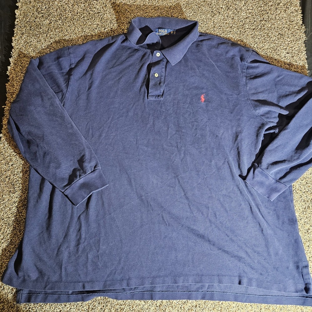 Polo Ralph Lauren Mens 4XB Big Navy Blue Long Sleeve Cotton Pique Polo Shirt